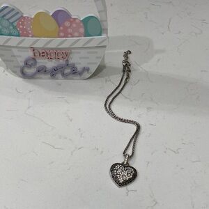 Brighton silver Heart Necklace with Crystal Accents. 16” adjust longer